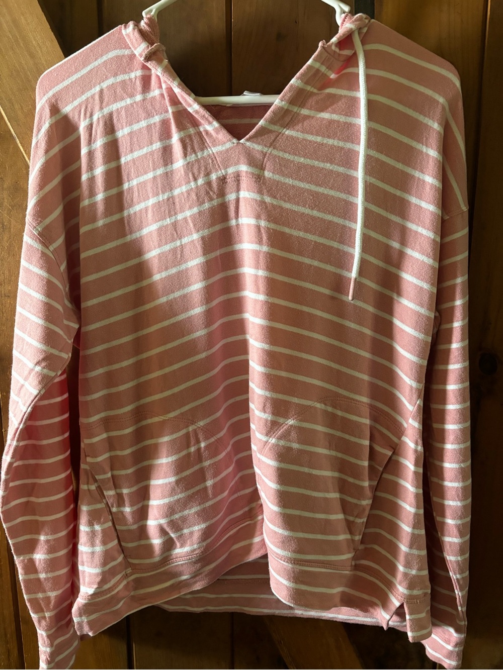 Time and Tru Pink and White Striped Long Sleeve Hoodie